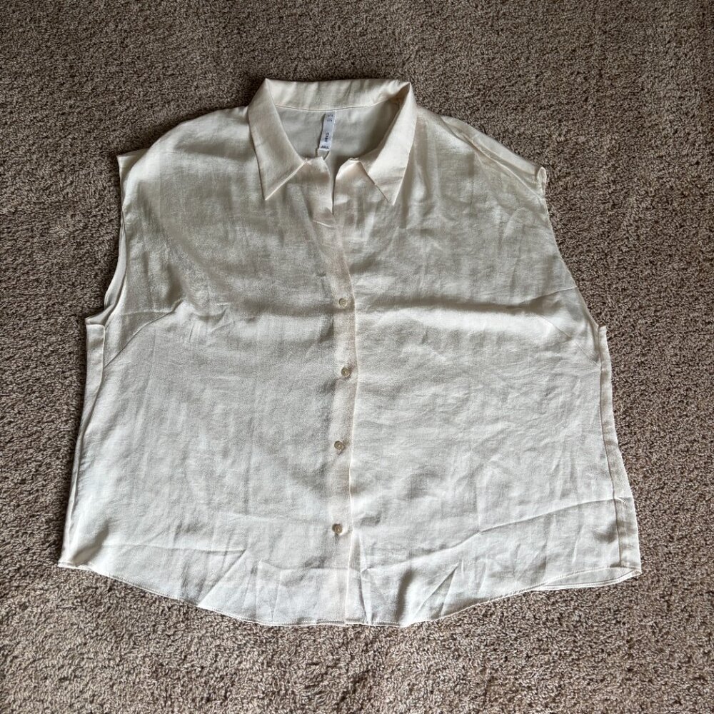 Mango MNG Blouse Womens 3XL Ivory Flowy Flouncy Summer Beach Vacation Resort NWT